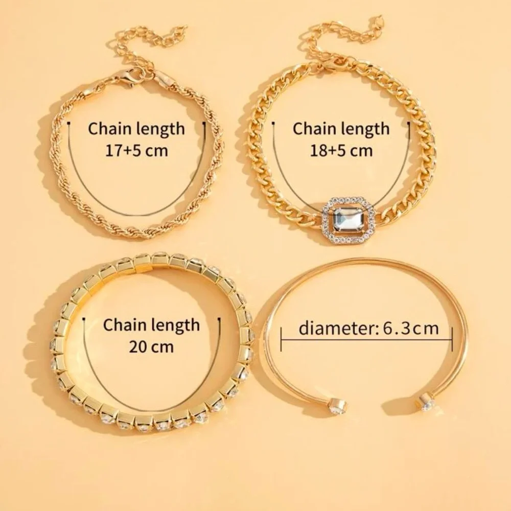 NEW Glamorous Gold Plated Rhinestone Bracelets - 4 Pieces - Picture 4 of 5